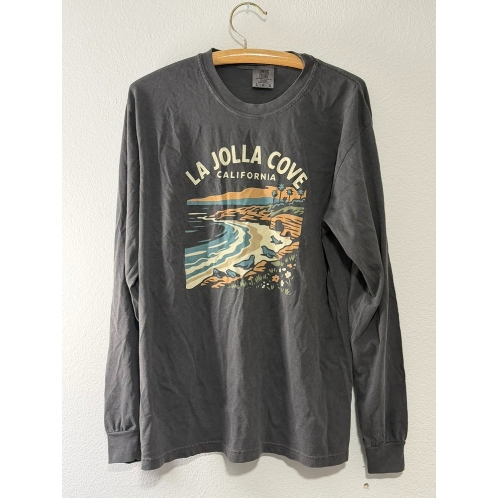 Comfort Colors La Jolla Cove California Long Sleeve T-Shirt Gray Large